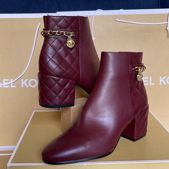 Michael Kors Elsa Merlot Leather Ankle Boots - Picture 5 of 16